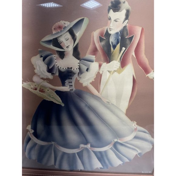 Vintage Victorian by Turner 1940s Framed Wall Art Lady and Gentleman Signed 19”x - Picture 2 of 5